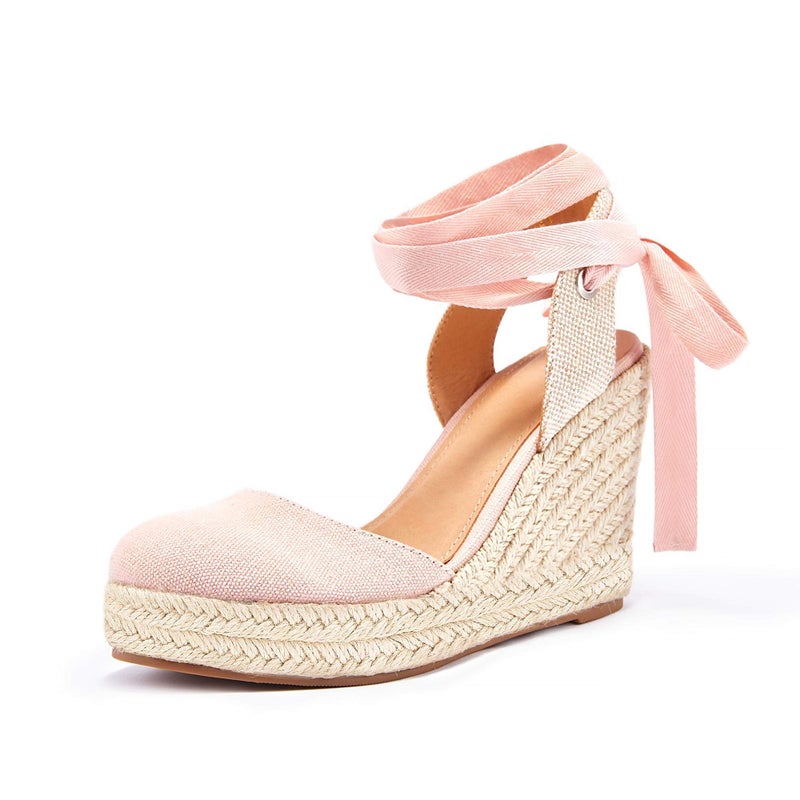 Ermonn Womens Espadrilles Wedge Sandals Platform Closed Toe Ankle Strap Lace Up Summer Shoes - Image 1